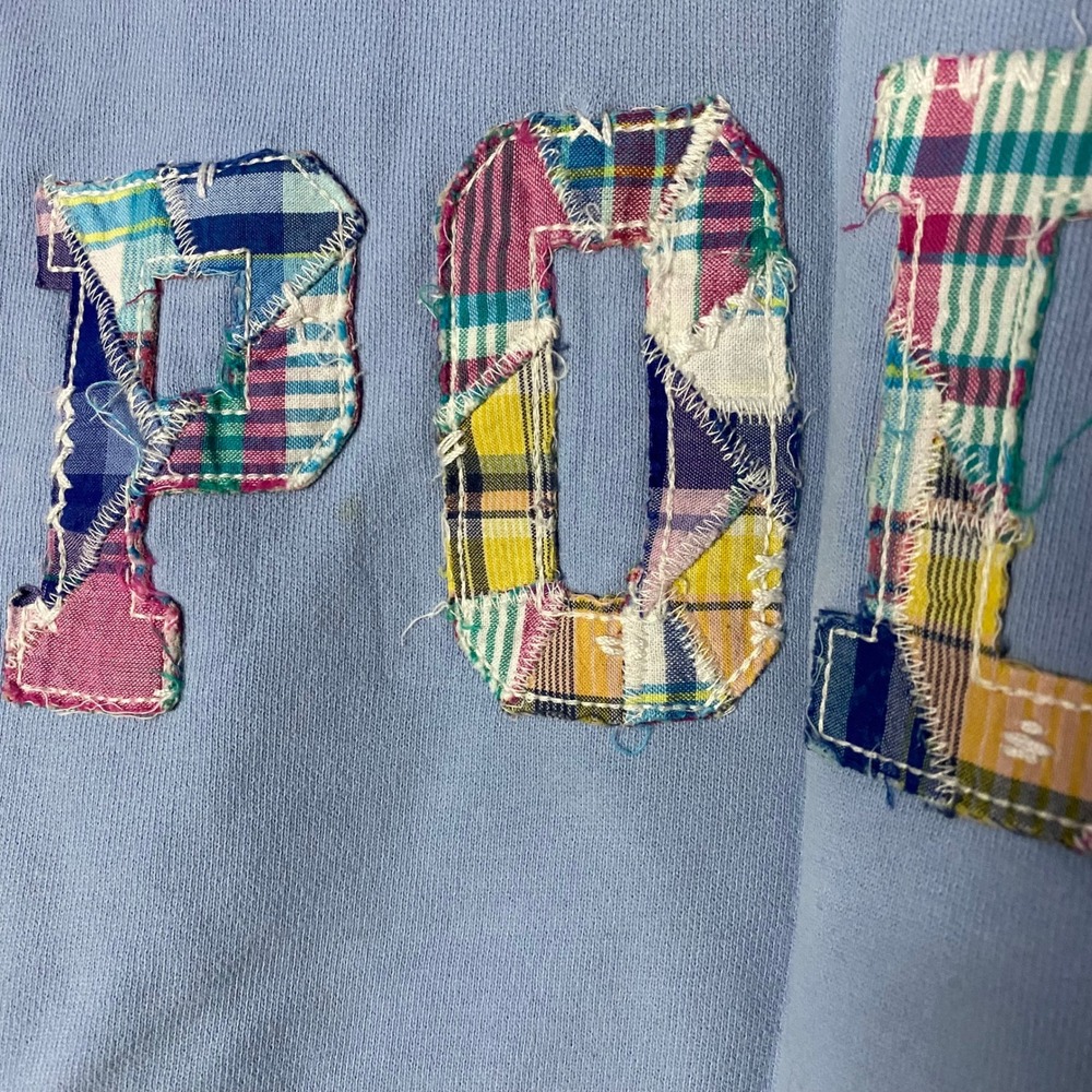 Polo Ralph Lauren Sweatshirt Women S Light Blue Plaid Patchwork Logo Pullover - Picture 5 of 5